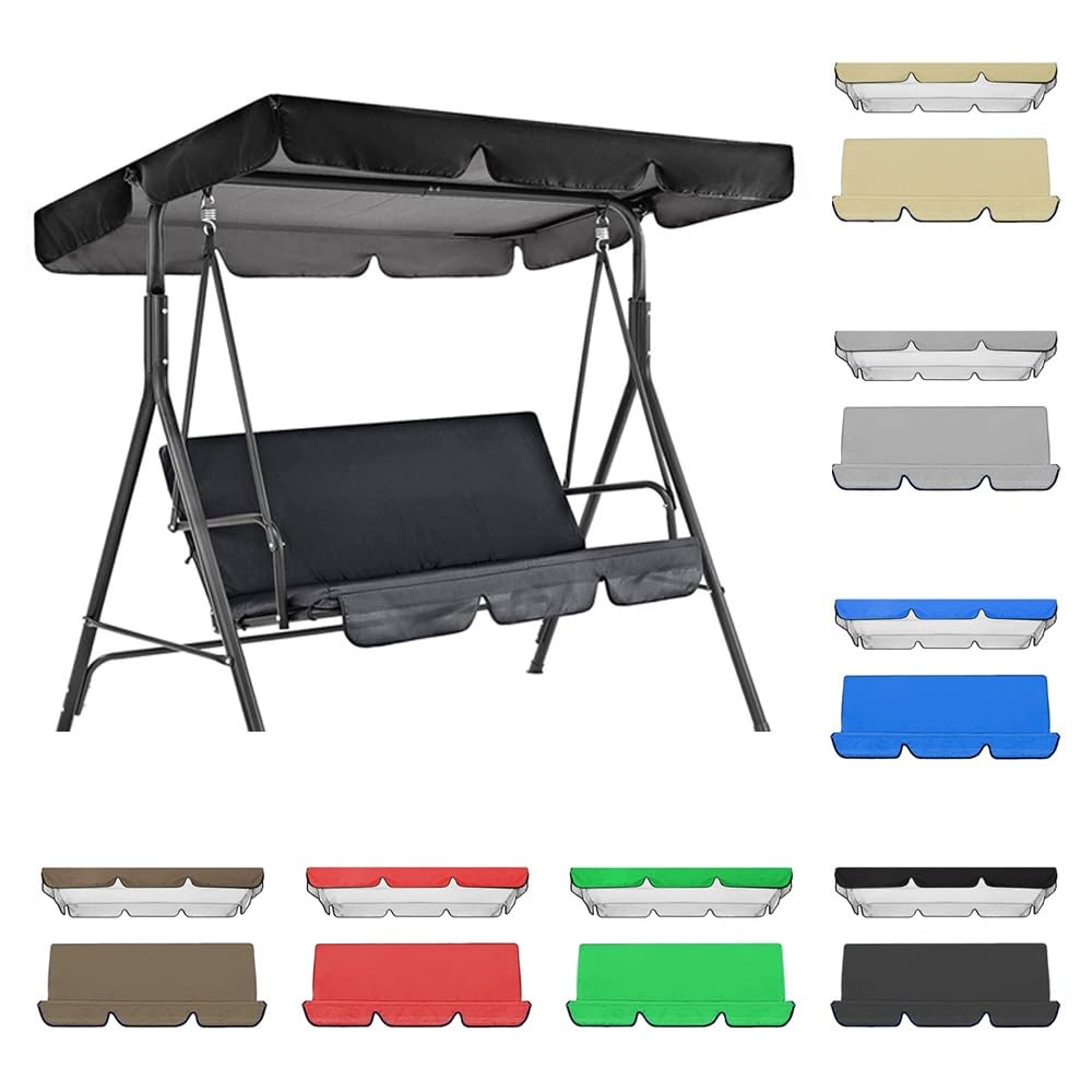 SMCMGECEUZ Swing Canopy Cover Set Porch Swing Replacement Canopy Covers, Patio Swing Seat Covers Waterproof Replacement Canopy Top Cover For Swing Seat(Black,195x125cm(77x49in))