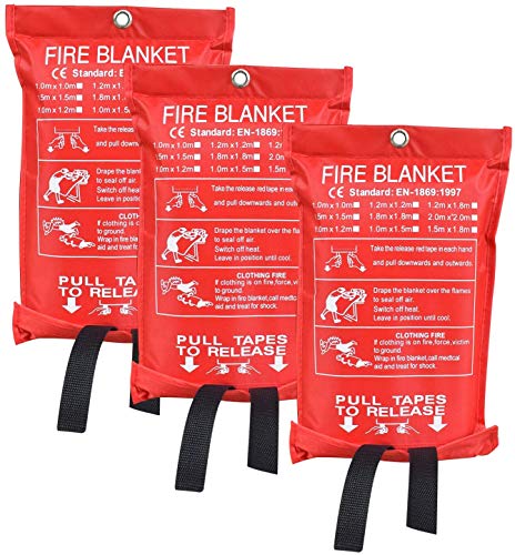 Fire Blanket Fiberglass Fire Emergency Blanket Suppression Blanket Flame Retardant Blanket Emergency Survival Safety Cover for Camping, Grilling, Kitchen Safety, Car (3)