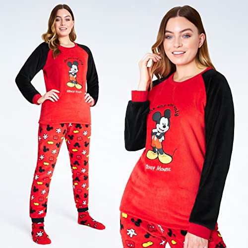 Image of Disney Womens Pyjamas, Fleece Loungewear and Fluffy Socks Stitch Gift Set (Standard, L, Red Mickey)