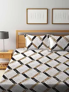 SHOPICTED Premium Cotton Elastic Fitted Bedsheets with 2 Pillow Covers | Double Bed with All Around Elastic 220 TC Supersoft | Size - 72 King Sizex78+10 inches | Abstract, Brown Net