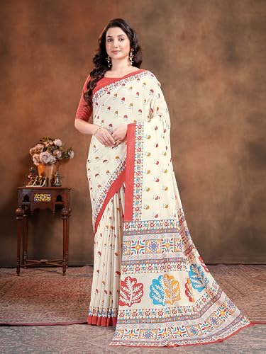 Image of Garden Vareli Floral Booti Print Crepe Saree With Unstitched Blouse Piece