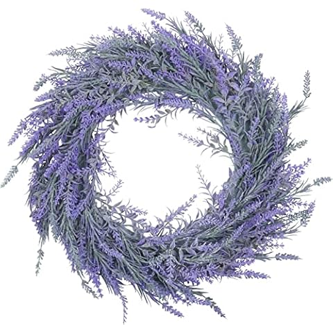 Homodeco Artificial Lavender Wreaths for Front Door Farmhouse, Welcome Door Wreath Summer Hanging Purple Lavender Flower for Home Decoration(40cm) Cover