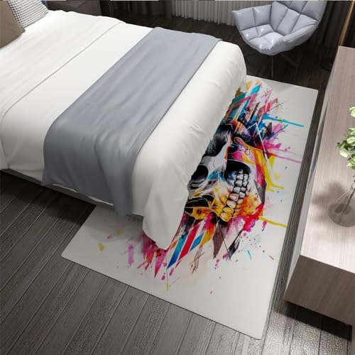 Tapis de crâne d'horreur moderne graffiti imprimé coloré antidérapant - 4