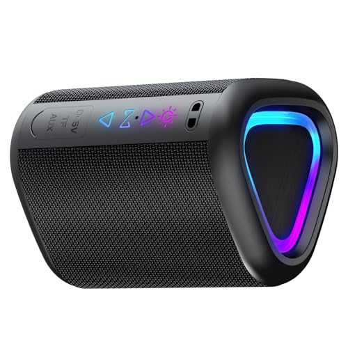 aowoka Bluetooth Lautsprecher mit Licht, 2025 Musikbox Tragbarer Box, Bluetooth 5.4, 30 St, Verbesserter Bass, IPX7 Wasserdicht, Outdoor Lautsprecher für Reisen, Sport, Party, Radfahren.