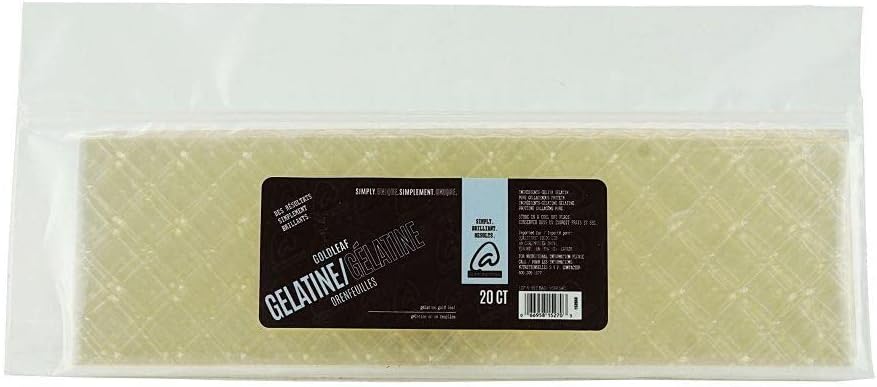 Almondena Gelatin Gold Leaves For Baking and Cooking (20ct) | Gelatin Sheets, Use to Make Panna Cotta, Aspics, Soufleé, Terrine, Mousse, Marshmallows, Bavarois and More