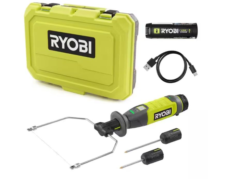RYOBI USB Hot Wire Foam Cutter Kit with 2.0 AH Lithium-ION Rechargeable Battery, Metal, 1 Count, Green