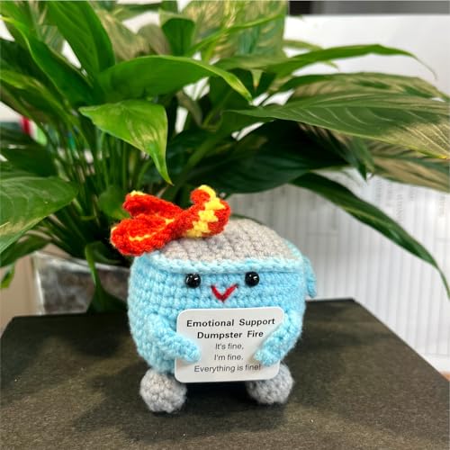 Image of Emotional Support Dumpster Fire - Positive Crochet Birthday Gifts for Women Men, Handmade Knitted Retirement Farewell Going Away Gifts for Friend Coworkers Chaos Coordinator Office Administrative Boss