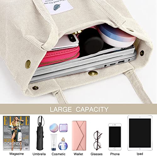 Image of Ayieyill Corduroy Tote Bag for Women Canvas Shoulder Cord Purse with Inner Pocket