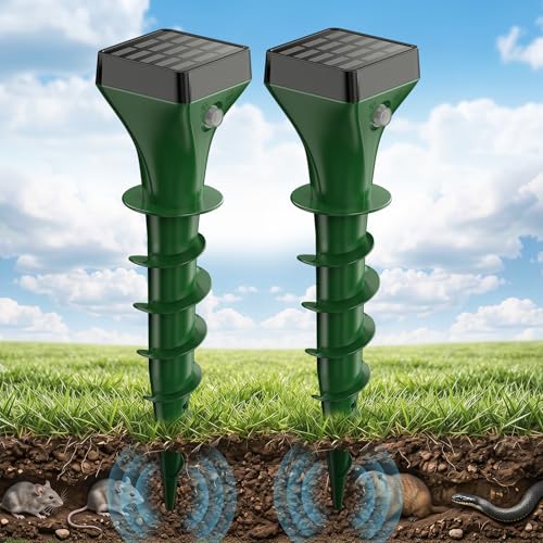 Keero Anti Taupe Solaire 2 Pièces, Répulsif Taupe Vibration et Ultrasons, Efficace Contre Les Taupes, Les Campagnols, Les Souris, Les Serpent, Ainsi Que Les...