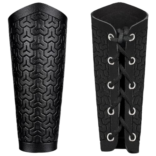 GORGECRAFT 2 brazaletes de cuero negro con patrón medieval de montaña, brazaletes de armadura retro ajustables de piel sintética para disfraces de Halloween, caballero, cosplay, 2 unidades
