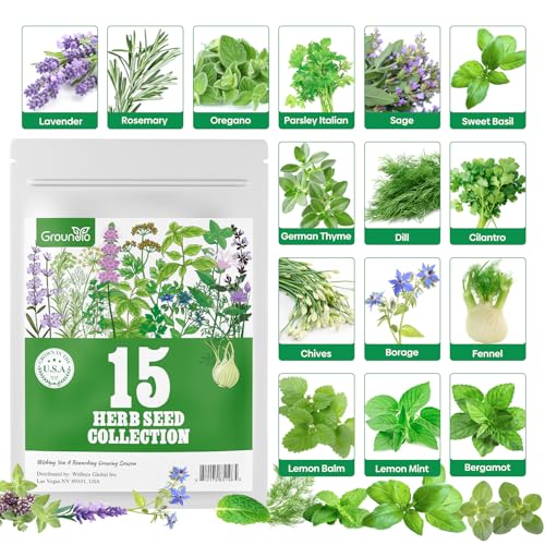 Groundio Herb Seeds 15 Variety Packs 5 700+ Non-GMO Heirloom Seeds