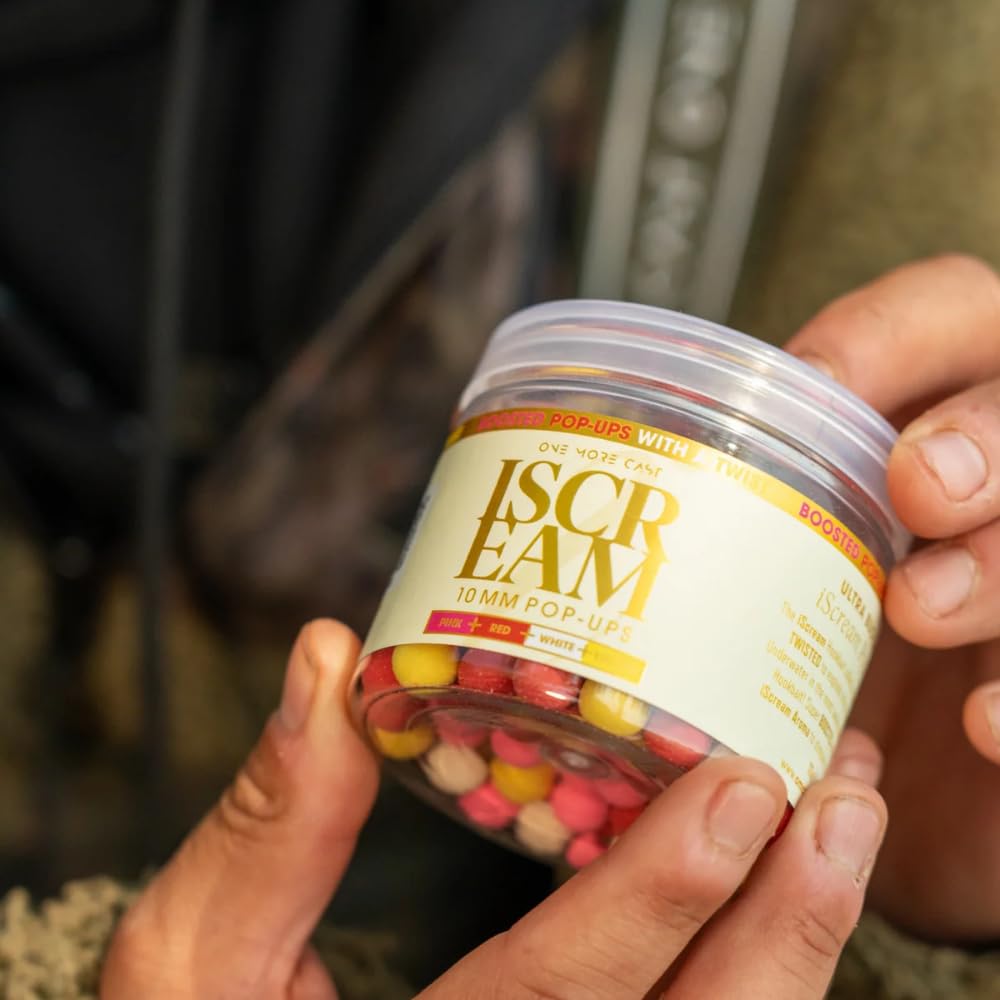 One More Cast OMC iScream Boosted Mini Fluoro Pop Ups 10mm - Hi-Viz Ultra Buoyant Carp Fishing Hookbaits - Boosted Aroma Pop Ups for Ronnie, Chod & Spinner Rigs - 200ml Tub