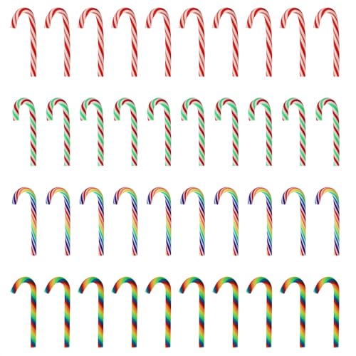 Penta Angel 40Pcs Mini Christmas Candy Cane Decorations No Hole Miniature Fake Polymer Clay Candy Canes Charms Embellishments for Craft Gift Party Decor Supplies (Mixed Color)