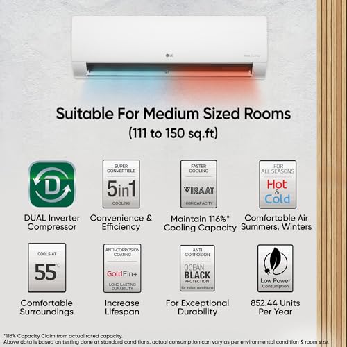 Image of LG 1.5 Ton 3 Star Hot & Cold, DUAL Inverter Split AC (Copper, Convertible 5-in-1, VIRAAT Mode, 4 Way Swing, HD Filter with Anti-Virus Protection, US-H18VNXE, White)