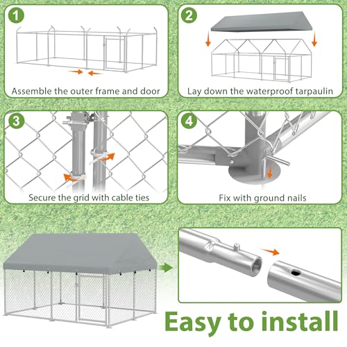 FIVMEN Outdoor Hundezwinger 250x200x165 cm Groß Hundekäfig Hundehütte Hundehaus Verzinkter Stahl mit Sonnenschutz Dach und Abschließbarer Tür Hundezaun Hundeauslauf Draußen