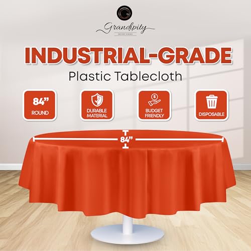 Image of Grandipity 24 Pack Premium Disposable Plastic Tablecloth 84 inch Inch Decorative Round Table Cover - Orange