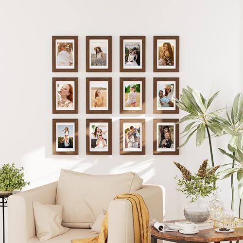 decorUhome 4x6 Picture Frame Set of 10, Display Photos 3.5x5 with Mat or 4x6 Unmatted for Picture Frames Collage Wall Decor, Brown