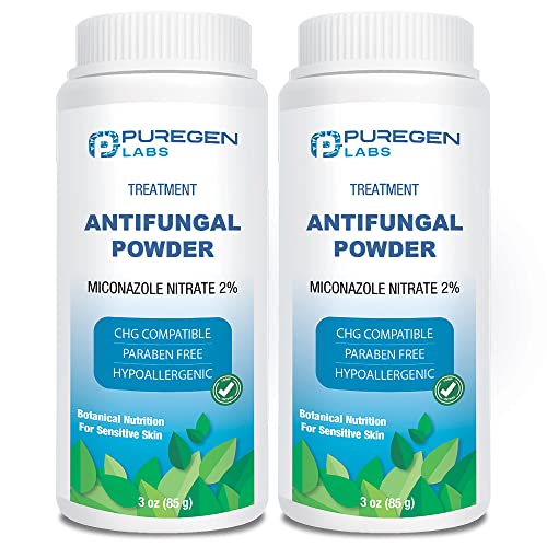 Puregen Labs Antifungal Powder with 2% Miconazole Nitrate for Common Fungal Infections Including Athlete’s Foot, Jock Itch and Ringworm, Talc Free, 3 oz (85g)