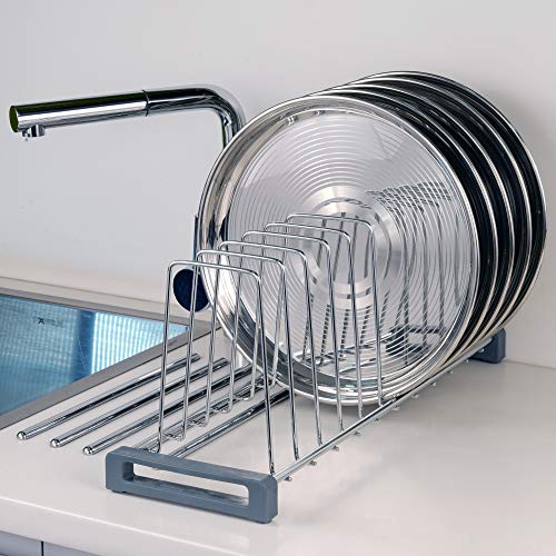 Image of LAPO 20 inch Stainless Steel Multipurpose Kitchen Plate Rack, Thali Rack, Dish Rack Stand, 10 Sections- Chrome Finish- Height-8 Inch (20 Inch Rack for 22 Inch Tandem Box) Pack of 1