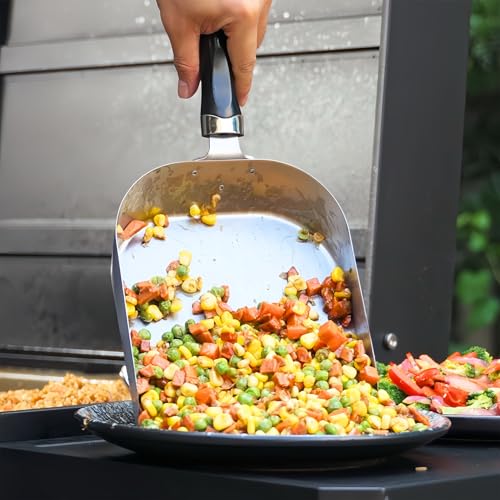 onlyfire Edelstahl Grillschaufel mit Griff, Multifunktional Grillwender, Plancha Spachtels, BBQ Grillspachtel für Grillplatten und Teppanyaki, Pfannenwender, Kohleschaufel, 19x18cm