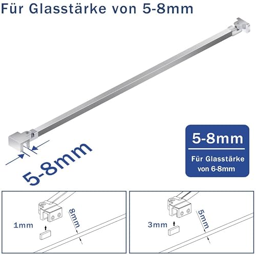Stabilisator Haltestange 50 cm für Duschen Duschabtrennung Glaswand Walk in Dusche 360°drehbar Aluminium Duschkabine Glasdicke 5-8 mm mit Gelenk flexibel