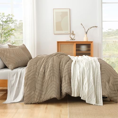 Image of Litanika Boho King Comforter Set, 3 Pcs Taupe Lightweight Bedding Set