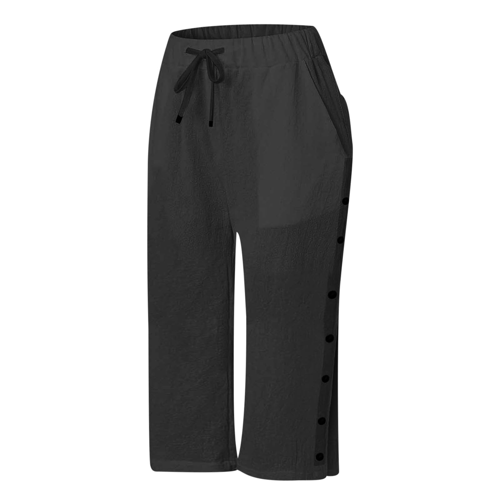 3/4 Reha Hose Damen Seitlich Zu Öffnen, Trainingshose Sporthose Mit Knöpfen Durchgehendem Jogginghose Freizeithose Lang Am Weites Bein Relaxhose Trackpants Baggy Weit Sommer