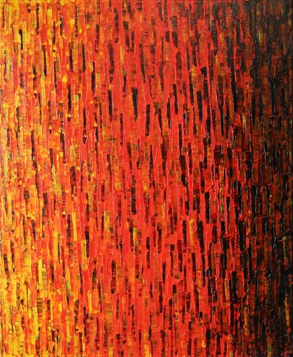 Tableau abstrait rouge orangé 61x50 peinture contemporaine acrylique