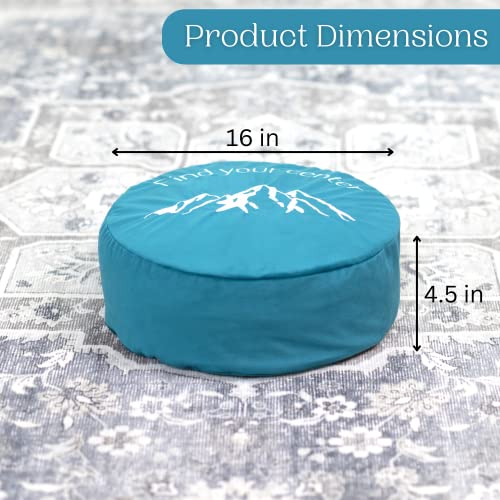 Satori Roots Meditation Cushion - Find Your Center Mountain Design - Traditional Thick, Large Floor Pillow, Grounding Seating For Yoga (Tranquil Teal) #TOP3