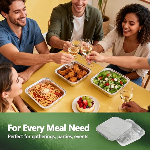Image of Thickened 20 Pack Heavy Duty Aluminum Pans with Lids, 8x8 Square Disposable Aluminum Baking Pans, Small Foil Pans with lids for Cooking, Meal Prep, Catering, Events, Carton Packaging