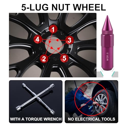 Image of SINGARO 20PCS M14X1.5 Wheel Lug Nuts, Cap Spiked Extended Tuner 60mm Aluminum Wheels Rims Lug Nuts (Purple)