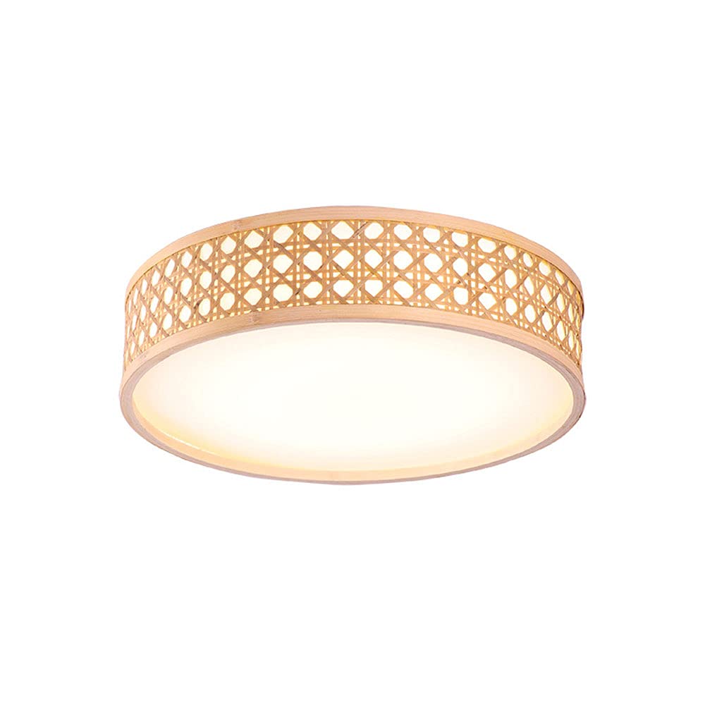 Plafonnier LED bambou tissé style japonais 24W luminaire de salon rond dimmable