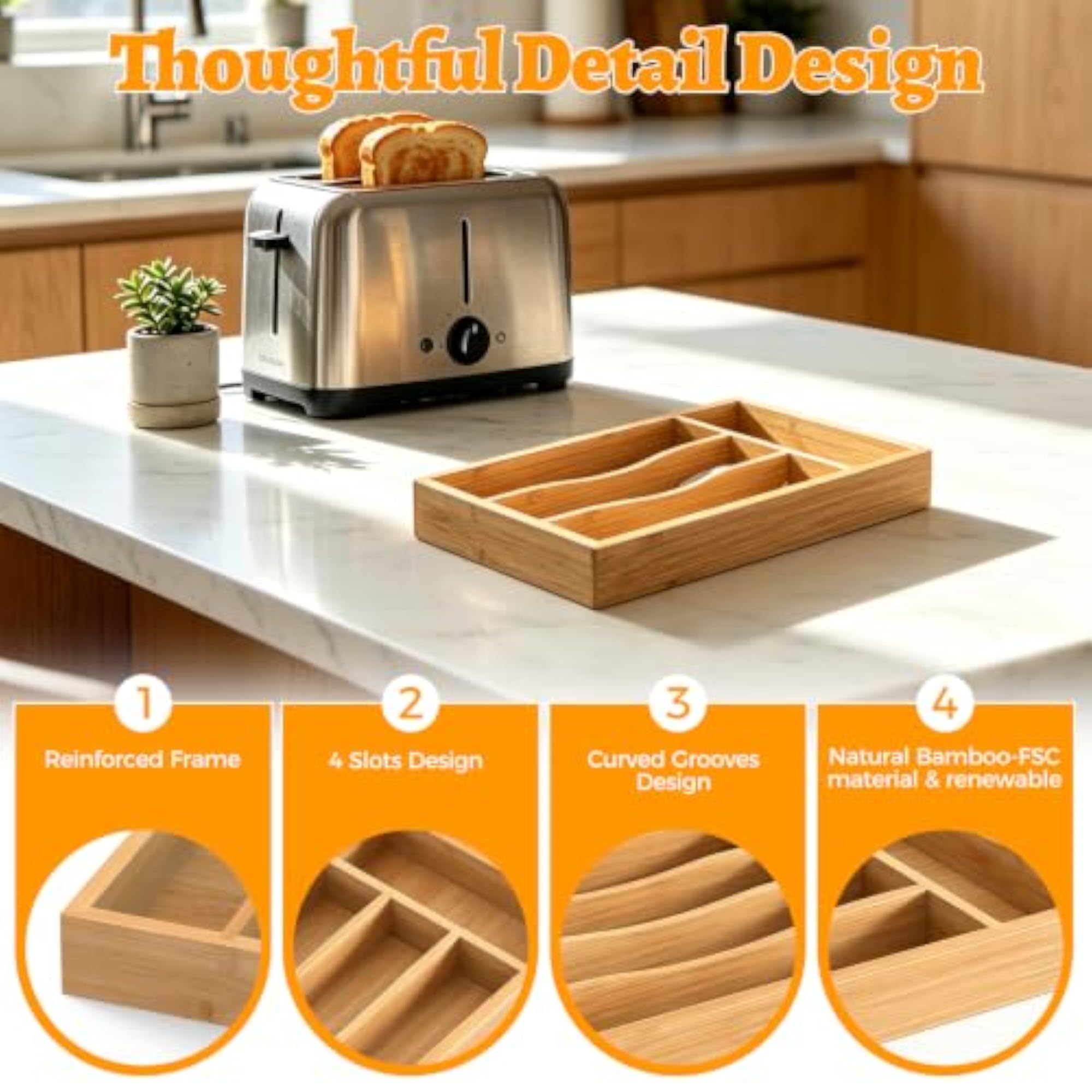 Small Silverware Drawer Organizer, 4 Slots