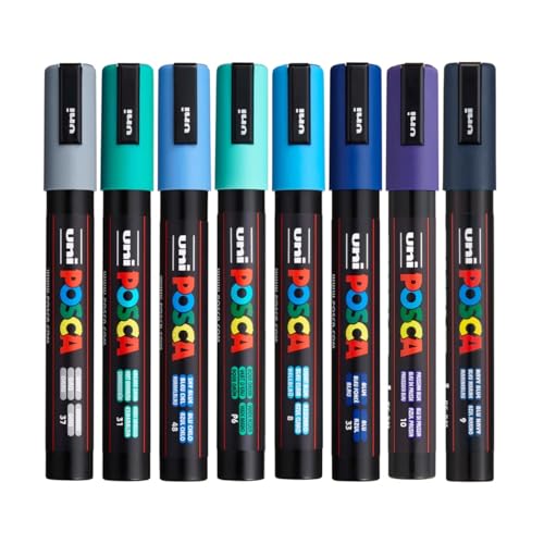 Image of Posca PC-5M Marker | 1.8-2.5 mm Bullet Shaped Tip (Cool Tone, Pack of 8)