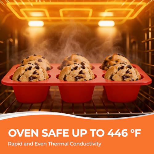 Image of Jumbo Muffin Pan, 3.5 Inch Large Muffin Pan 6 Cup Silicone Jumbo Cupcake Tin for Baking Food Grade Silicone Mold Non Stick