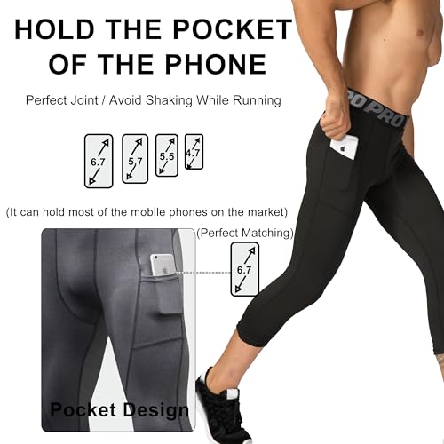 YUSHOW 3 Pack 3/4 Men's Compression Pants Tights Athletic Running Workout Leggings Quick Dry Sports Baselayer3