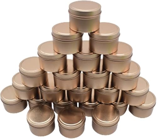 Miniatura 8 de TJH 24 latas de velas, velas navideñas de 4 onzas, recipientes para velas, latas de viaje, tarros de velas para hacer velas (oro escarchado)