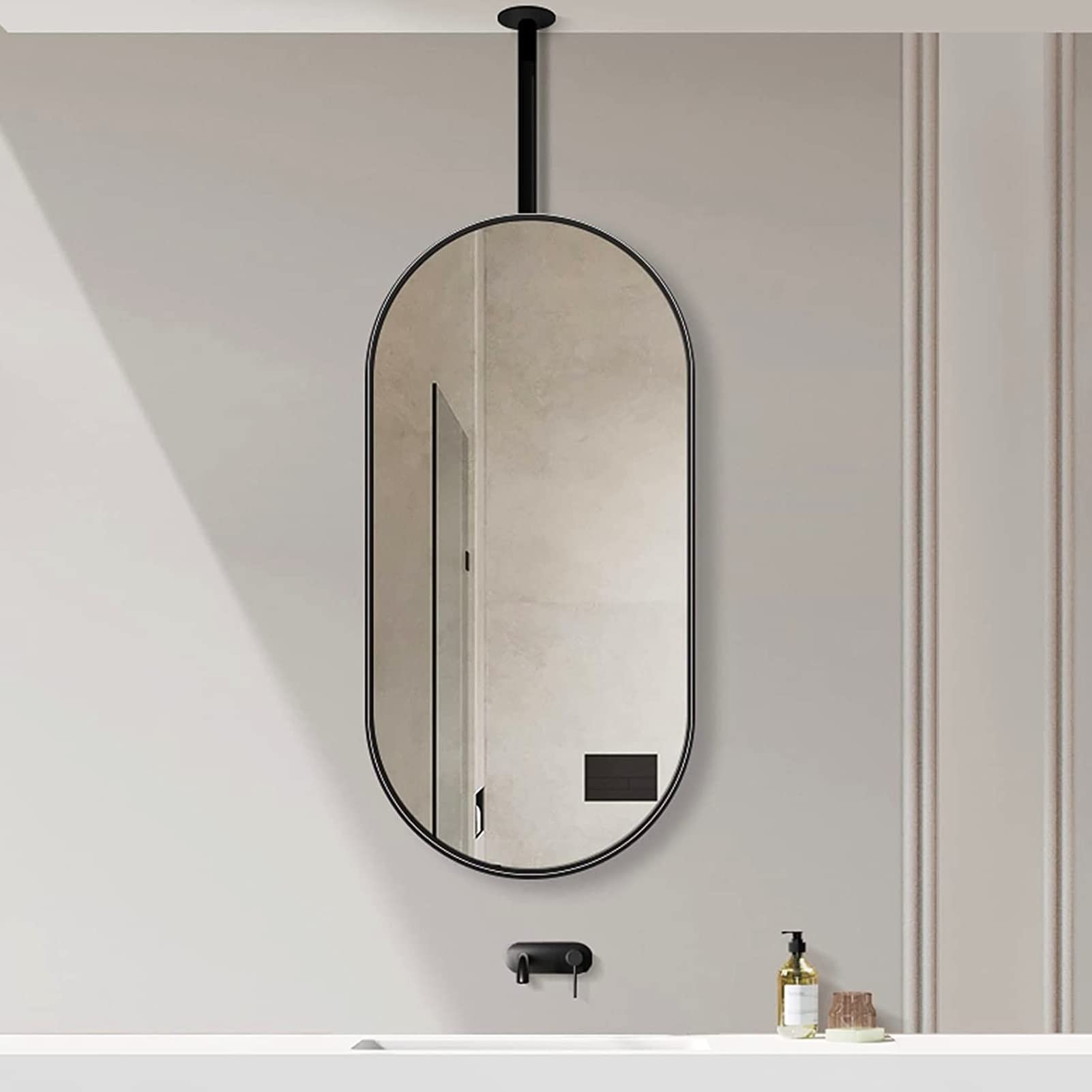 Specchi da Trucco da soffitto HD appesi per Soggiorno, bagni, con Specchio Decorativo Ovale con Cornice in Metallo, specchi da Barba Personalizzabili (Dimensioni: 50 cm x 70 cm)