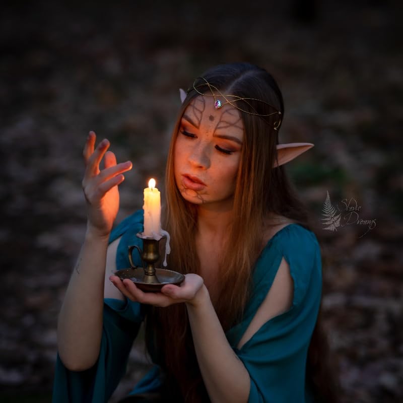 Fairy Circlet Princess Tiara Rhinestone Handmade Gold and Green Headband Vintage Wedding Costume Headpiece Elf Crystal Crown for Renaissance Cosplay Halloween Festival Party Birthday - Image 2