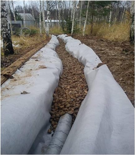 SAFWELAU Malla Geotextil Antihierbas Fieltro Resistente para desagües franceses/paisajismo/Jardinera, 7 onzas Tela no Tejida para muros de contención/contrapiso de estanques(White,1mx25m/3.3ftx82ft)