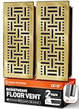 Home Intuition Basketweave Floor Vent Cover 4X12 Inch Floor Register with Mesh Cover Trap Heat and Air Walkable Metal Floor Vent for HVAC Duct, Polished Brass