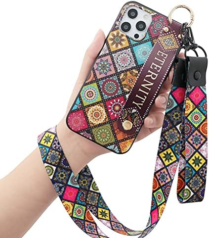 Yoedge Hand Strap Case for Apple iPhone XR 6.1" with Lanyard and Kickstand, Adjustable Shock Wrist Strap Band with Fashion Retro Design Neck Cord Shockproof Protective Phone Case, Retro