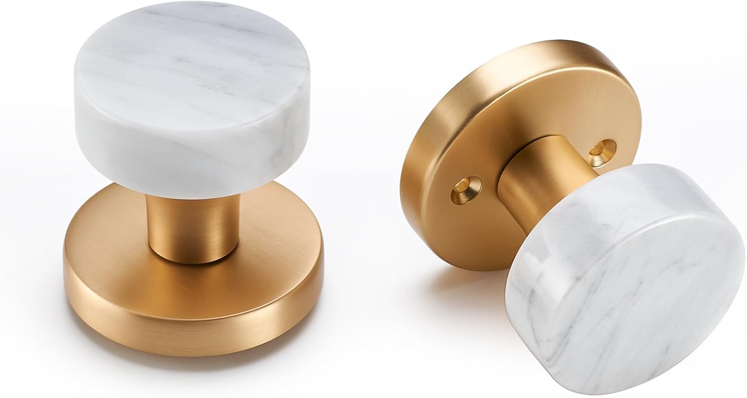 Marble Door Knob Brushed Brass - Passage for Hall Corridor Living Room Door Hardware Modern Exterior and Interior Handles(White, Passage)
