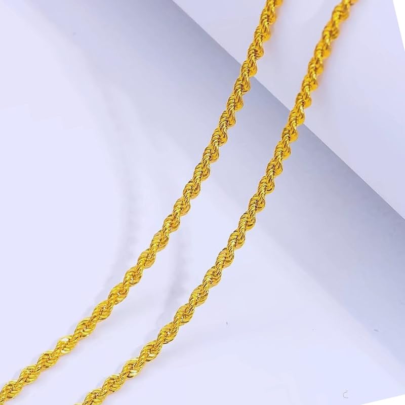 14K Solid Yellow Gold Twisted Rope Chain Necklace, Diamond Cut Classic Chain, 1.5mm,2mm,3.2mm and 4.2mm Gift for Men & Women (Available in 16 to 36 Inch Lengths)2