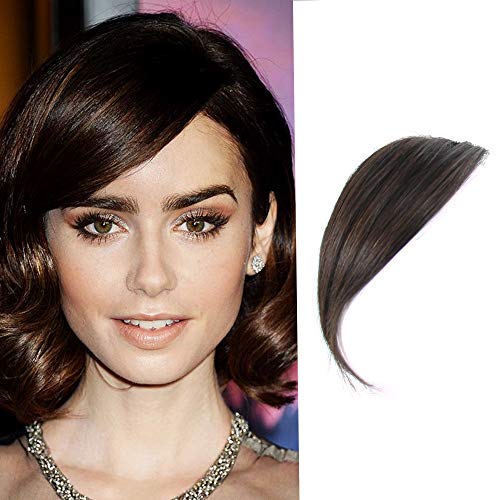 Air Side Bangs Clip on Bangs Human hair Swoop Clip in Bangs Hair Extension Dark Brown
