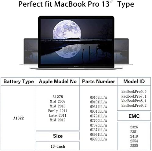 A1322 A1278 Battery for MacBook Pro Battery 13 inch Mid 2012 2010 2009 Early 2011 & Late 2011, Fit for MacBookPro 5,5 7,1 8,1 9,2 MacBook pro A1278 Battery A1322 Battery [10.95V/63.5W]