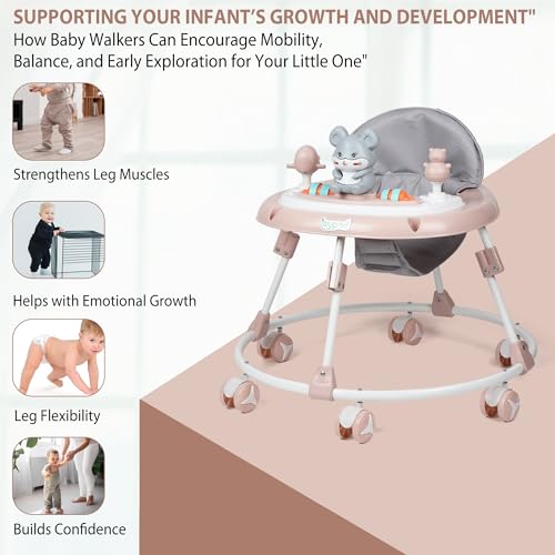 Image of JoyRide Musical Baby Walker with Adjustable Seat, Interactive Toy Bar, Foldable Design, 6-18 Months (Beige)