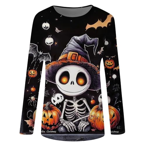 Halloween Shirts for Women Long Sleeve Plus Size Fashion Crewneck Comfortable Tshirts Halloween Costumes for Women
