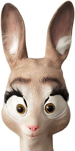 Judy Hopps - Máscara de conejo de látex para cabeza de animal, disfraz de Halloween, disfraz de Halloween, fiesta, máscara de cabeza de animal,
