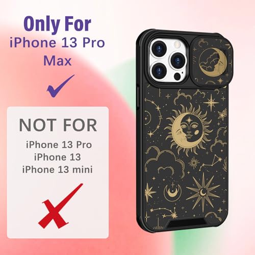 Image of Funermei for iPhone 13 Pro Max Case - Women Girls Cute Phone Cover Girly Pretty Aesthetic Sun Moon Stars Unique Design with Camera Cover Funda for Apple for iPhone 13 Pro Max